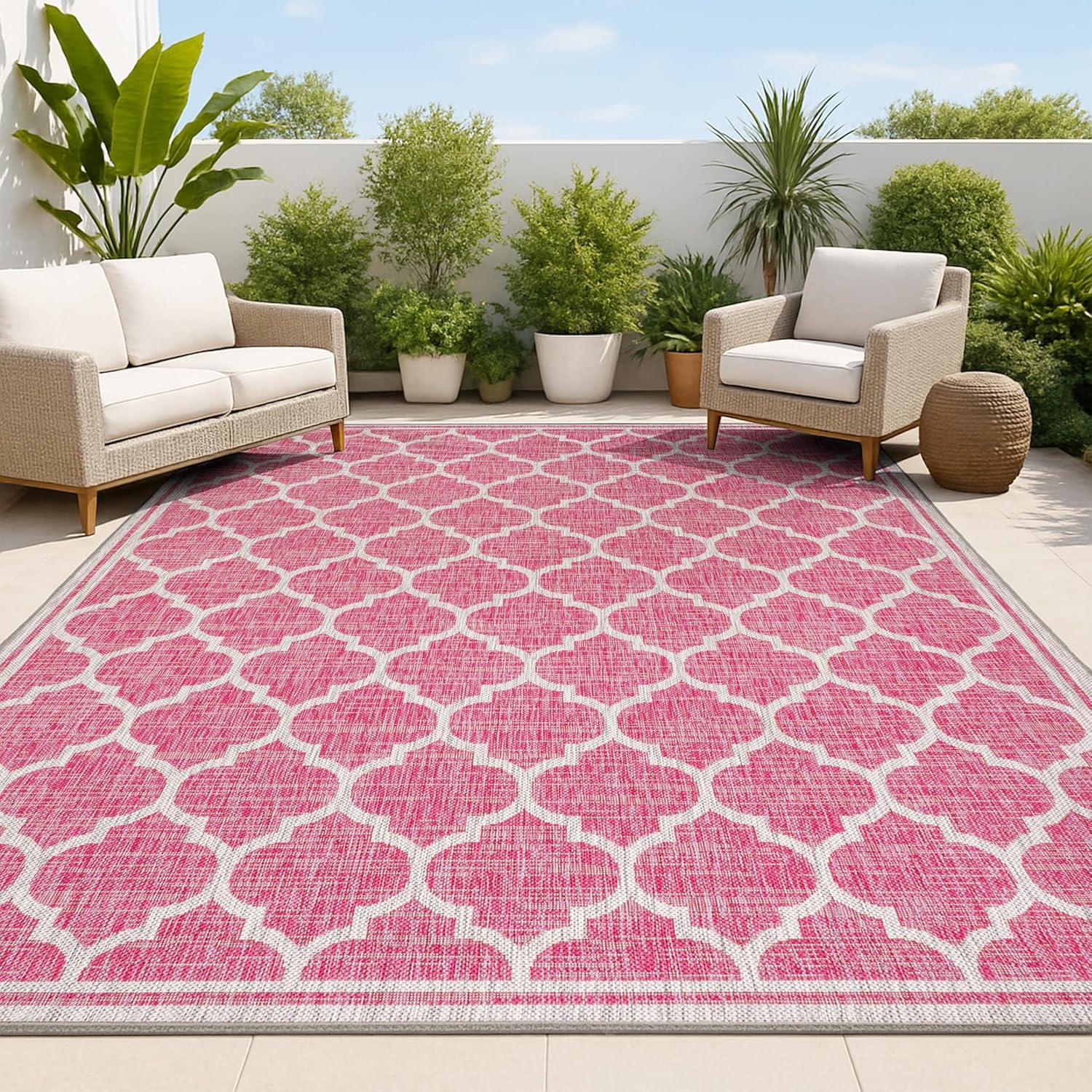 image:imageJONATHAN Y Moroccan Trellis Indoor Outdoor Area Rug 3X5 EspressoTaupe Trebol Textured Weave for Backyard Patio Porch EasyCleaning High Traffic PetFriendly NonShedding SMB109B3FuchsiaLight Gray