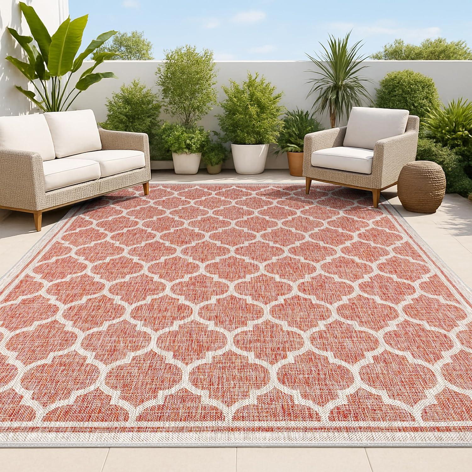 image:imageJONATHAN Y Moroccan Trellis Indoor Outdoor Area Rug 3X5 EspressoTaupe Trebol Textured Weave for Backyard Patio Porch EasyCleaning High Traffic PetFriendly NonShedding SMB109B3RedBeige