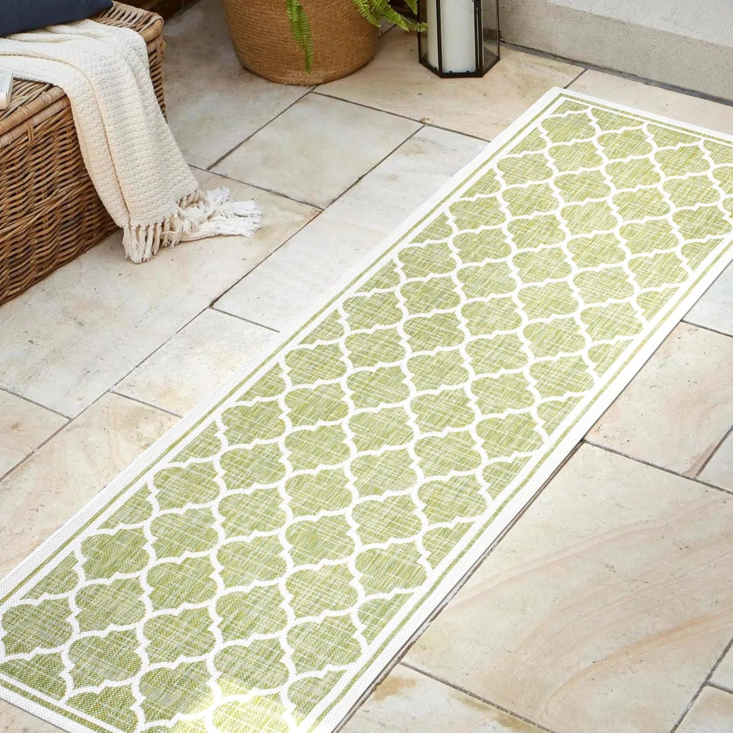 image:imageJONATHAN Y Moroccan Trellis Indoor Outdoor Area Rug 3X5 EspressoTaupe Trebol Textured Weave for Backyard Patio Porch EasyCleaning High Traffic PetFriendly NonShedding SMB109B3GreenCream