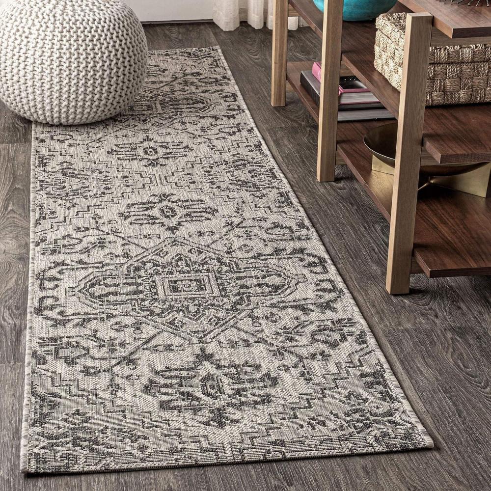 image:imageJONATHAN Y Boho Medallion Indoor Outdoor Area Rug 3X5 TealGray Estrella Textured Weave for Backyard Patio Porch EasyCleaning High Traffic PetFriendly NonShedding SMB105C3BlackGray