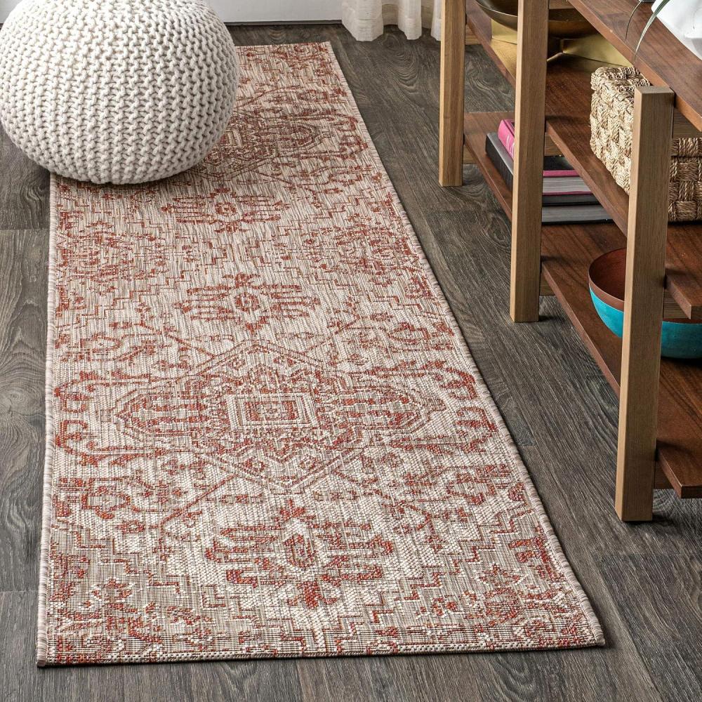 image:imageJONATHAN Y Boho Medallion Indoor Outdoor Area Rug 3X5 TealGray Estrella Textured Weave for Backyard Patio Porch EasyCleaning High Traffic PetFriendly NonShedding SMB105C3RedTaupe