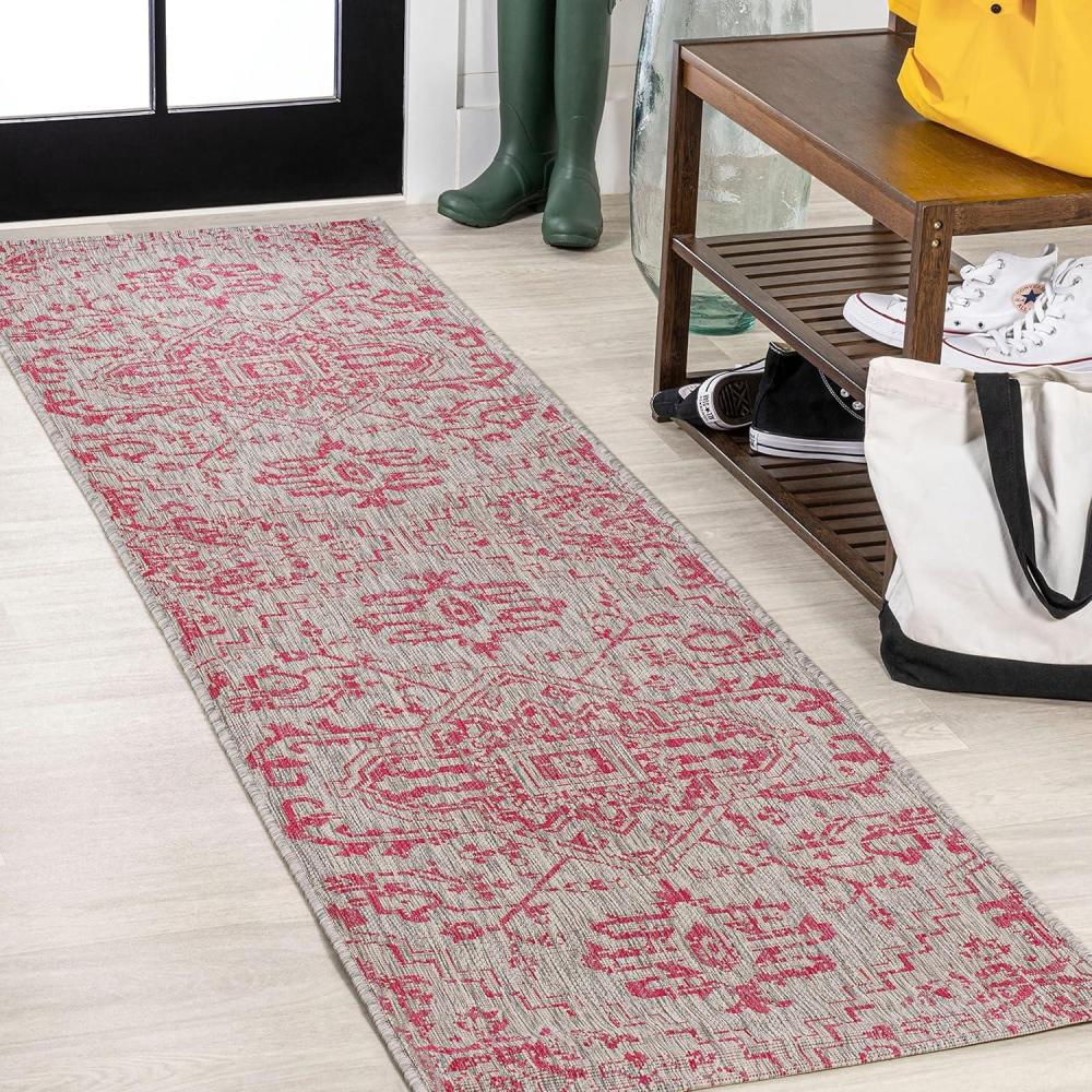 image:imageJONATHAN Y Boho Medallion Indoor Outdoor Area Rug 3X5 TealGray Estrella Textured Weave for Backyard Patio Porch EasyCleaning High Traffic PetFriendly NonShedding SMB105C3Light GrayFuchsia