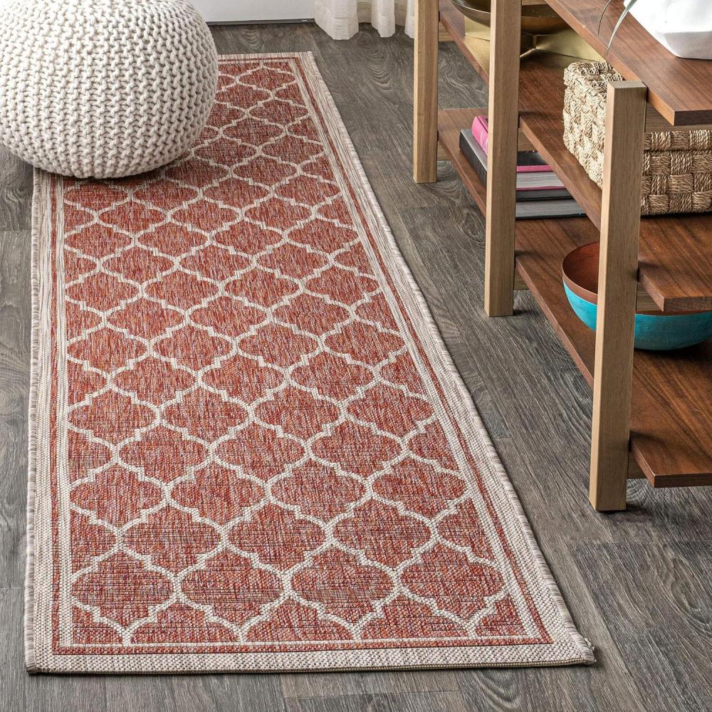 image:imageJONATHAN Y Moroccan Trellis Indoor Outdoor Area Rug 3X5 EspressoTaupe Trebol Textured Weave for Backyard Patio Porch EasyCleaning High Traffic PetFriendly NonShedding SMB109B3RedBeige