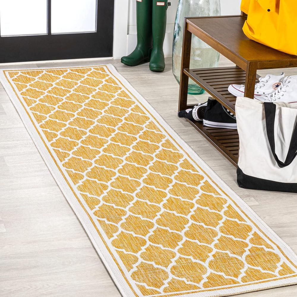 image:imageJONATHAN Y Moroccan Trellis Indoor Outdoor Area Rug 3X5 EspressoTaupe Trebol Textured Weave for Backyard Patio Porch EasyCleaning High Traffic PetFriendly NonShedding SMB109B3YellowCream