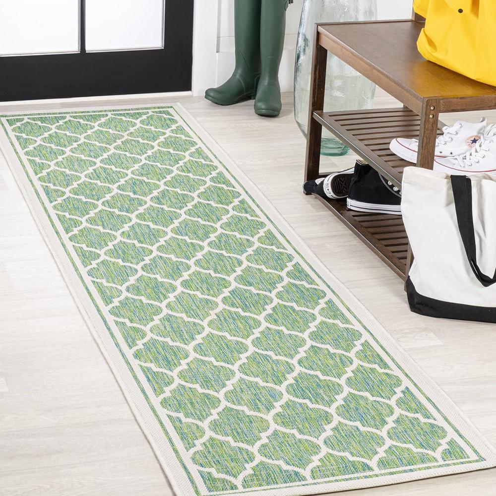 image:imageJONATHAN Y Moroccan Trellis Indoor Outdoor Area Rug 3X5 EspressoTaupe Trebol Textured Weave for Backyard Patio Porch EasyCleaning High Traffic PetFriendly NonShedding SMB109B3CreamGreen