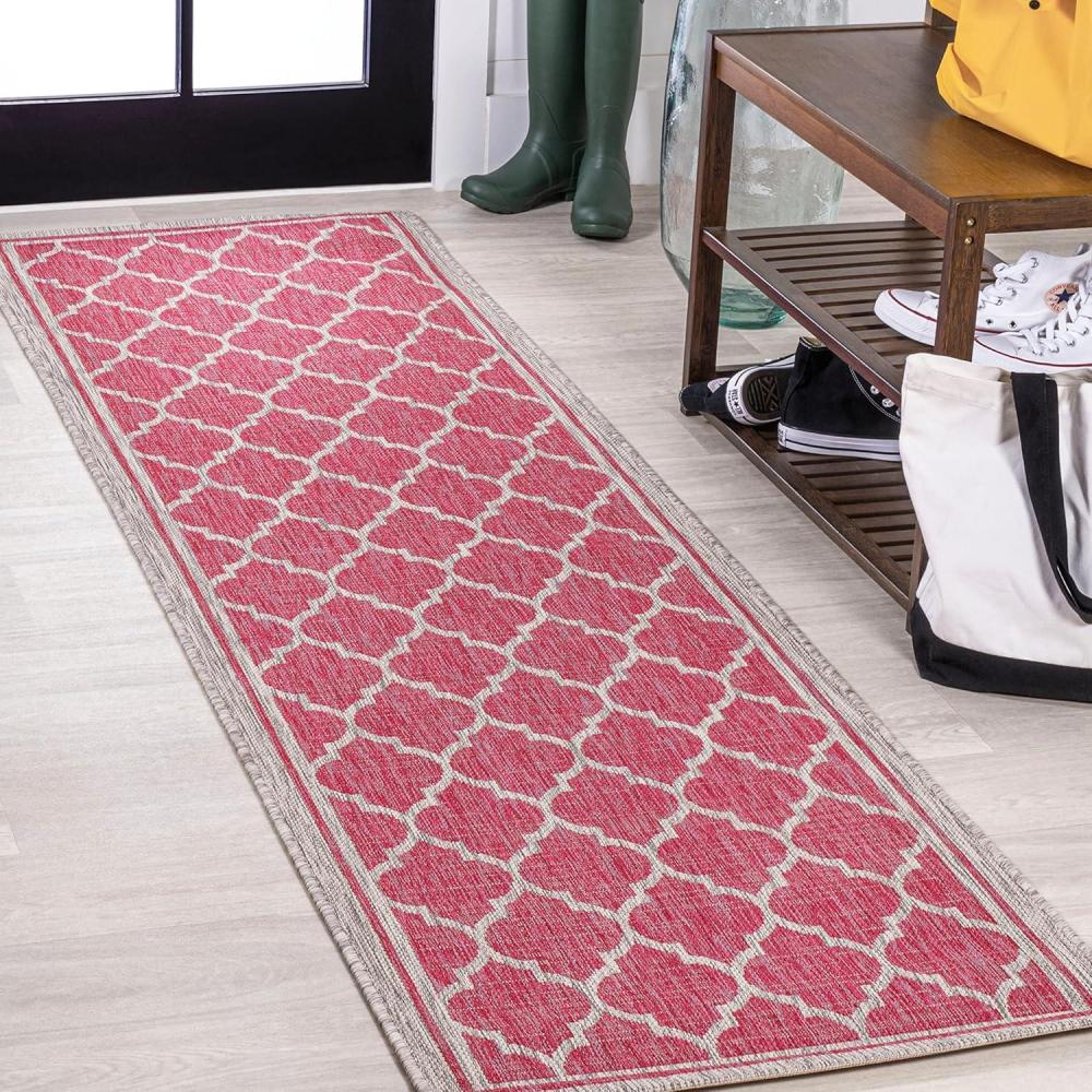 image:imageJONATHAN Y Moroccan Trellis Indoor Outdoor Area Rug 3X5 EspressoTaupe Trebol Textured Weave for Backyard Patio Porch EasyCleaning High Traffic PetFriendly NonShedding SMB109B3FuchsiaLight Gray