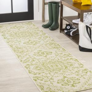 JONATHAN Y Boho Medallion Indoor Outdoor Area Rug 3X5 Teal/Gray, Estrella Textured Weave for Backyard, Patio, Porch, Easy-Cleaning, High Traffic, Pet-Friendly, Non-Shedding (SMB105C-3)(Cream/Green)