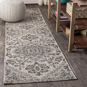 JONATHAN Y Boho Medallion Indoor Outdoor Area Rug 3X5 Teal/Gray, Estrella Textured Weave for Backyard, Patio, Porch, Easy-Cleaning, High Traffic, Pet-Friendly, Non-Shedding (SMB105C-3)(Black/Gray)