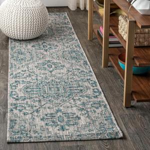 JONATHAN Y Boho Medallion Indoor Outdoor Area Rug 3X5 Teal/Gray, Estrella Textured Weave for Backyard, Patio, Porch, Easy-Cleaning, High Traffic, Pet-Friendly, Non-Shedding (SMB105C-3)(Teal/Gray)