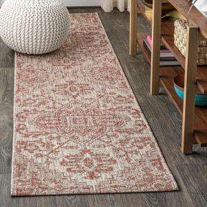 JONATHAN Y Boho Medallion Indoor Outdoor Area Rug 3X5 Teal/Gray, Estrella Textured Weave for Backyard, Patio, Porch, Easy-Cleaning, High Traffic, Pet-Friendly, Non-Shedding (SMB105C-3)(Red/Taupe)