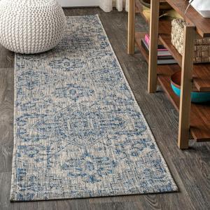 JONATHAN Y Boho Medallion Indoor Outdoor Area Rug 3X5 Teal/Gray, Estrella Textured Weave for Backyard, Patio, Porch, Easy-Cleaning, High Traffic, Pet-Friendly, Non-Shedding (SMB105C-3)(Navy/Gray)