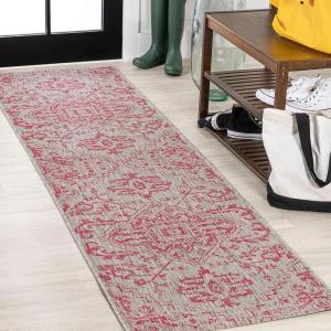 JONATHAN Y Boho Medallion Indoor Outdoor Area Rug 3X5 Teal/Gray, Estrella Textured Weave for Backyard, Patio, Porch, Easy-Cleaning, High Traffic, Pet-Friendly, Non-Shedding (SMB105C-3)(Light Gray/Fuchsia)