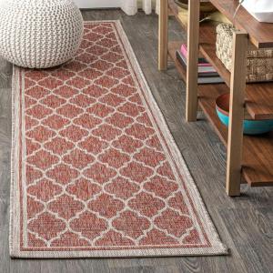 JONATHAN Y Moroccan Trellis Indoor Outdoor Area Rug 3X5 Espresso/Taupe, Trebol Textured Weave for Backyard, Patio, Porch, Easy-Cleaning, High Traffic, Pet-Friendly, Non-Shedding (SMB109B-3)(Red/Beige)