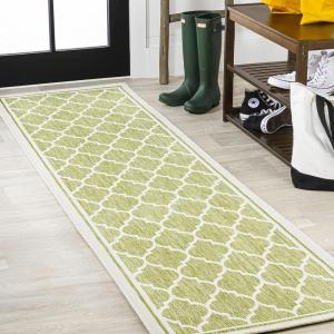 JONATHAN Y Moroccan Trellis Indoor Outdoor Area Rug 3X5 Espresso/Taupe, Trebol Textured Weave for Backyard, Patio, Porch, Easy-Cleaning, High Traffic, Pet-Friendly, Non-Shedding (SMB109B-3)(Green/Cream)