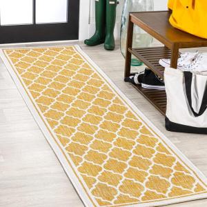 JONATHAN Y Moroccan Trellis Indoor Outdoor Area Rug 3X5 Espresso/Taupe, Trebol Textured Weave for Backyard, Patio, Porch, Easy-Cleaning, High Traffic, Pet-Friendly, Non-Shedding (SMB109B-3)(Yellow/Cream)