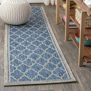 JONATHAN Y Moroccan Trellis Indoor Outdoor Area Rug 3X5 Espresso/Taupe, Trebol Textured Weave for Backyard, Patio, Porch, Easy-Cleaning, High Traffic, Pet-Friendly, Non-Shedding (SMB109B-3)(Navy/Gray)