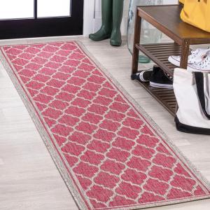 JONATHAN Y Moroccan Trellis Indoor Outdoor Area Rug 3X5 Espresso/Taupe, Trebol Textured Weave for Backyard, Patio, Porch, Easy-Cleaning, High Traffic, Pet-Friendly, Non-Shedding (SMB109B-3)(Fuchsia/Light Gray)