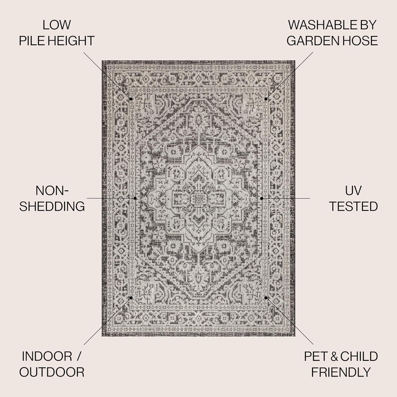 image:imageJONATHAN Y Medallion Weave Indoor Outdoor Round Area Rug 5 Ft YellowCream Sinjuri Textured for Backyard Patio Porch EasyCleaning High Traffic PetFriendly NonShedding SMB101I5RGrayBlack