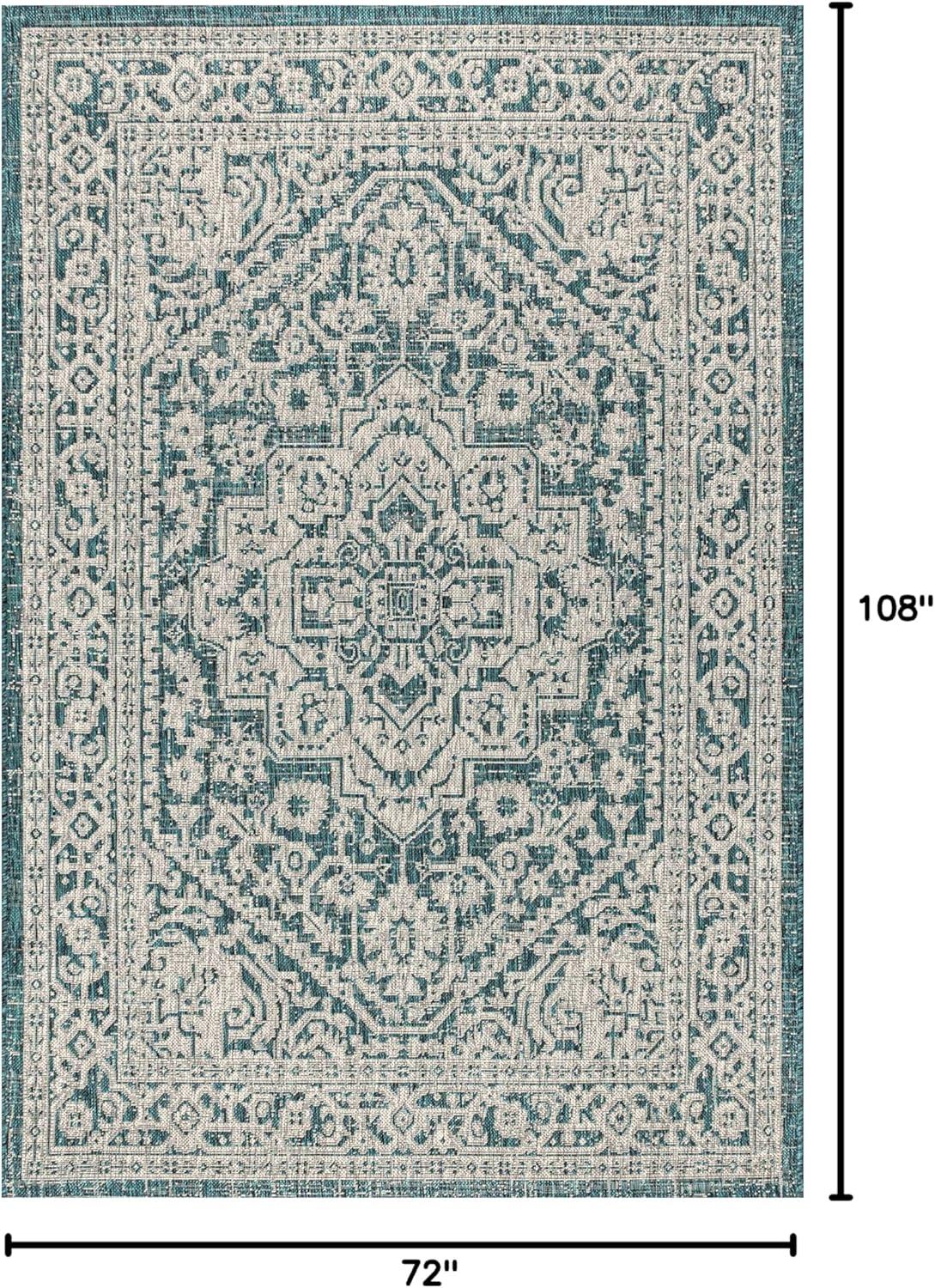 image:imageJONATHAN Y Medallion Weave Indoor Outdoor Round Area Rug 5 Ft YellowCream Sinjuri Textured for Backyard Patio Porch EasyCleaning High Traffic PetFriendly NonShedding SMB101I5RTeal BlueGray