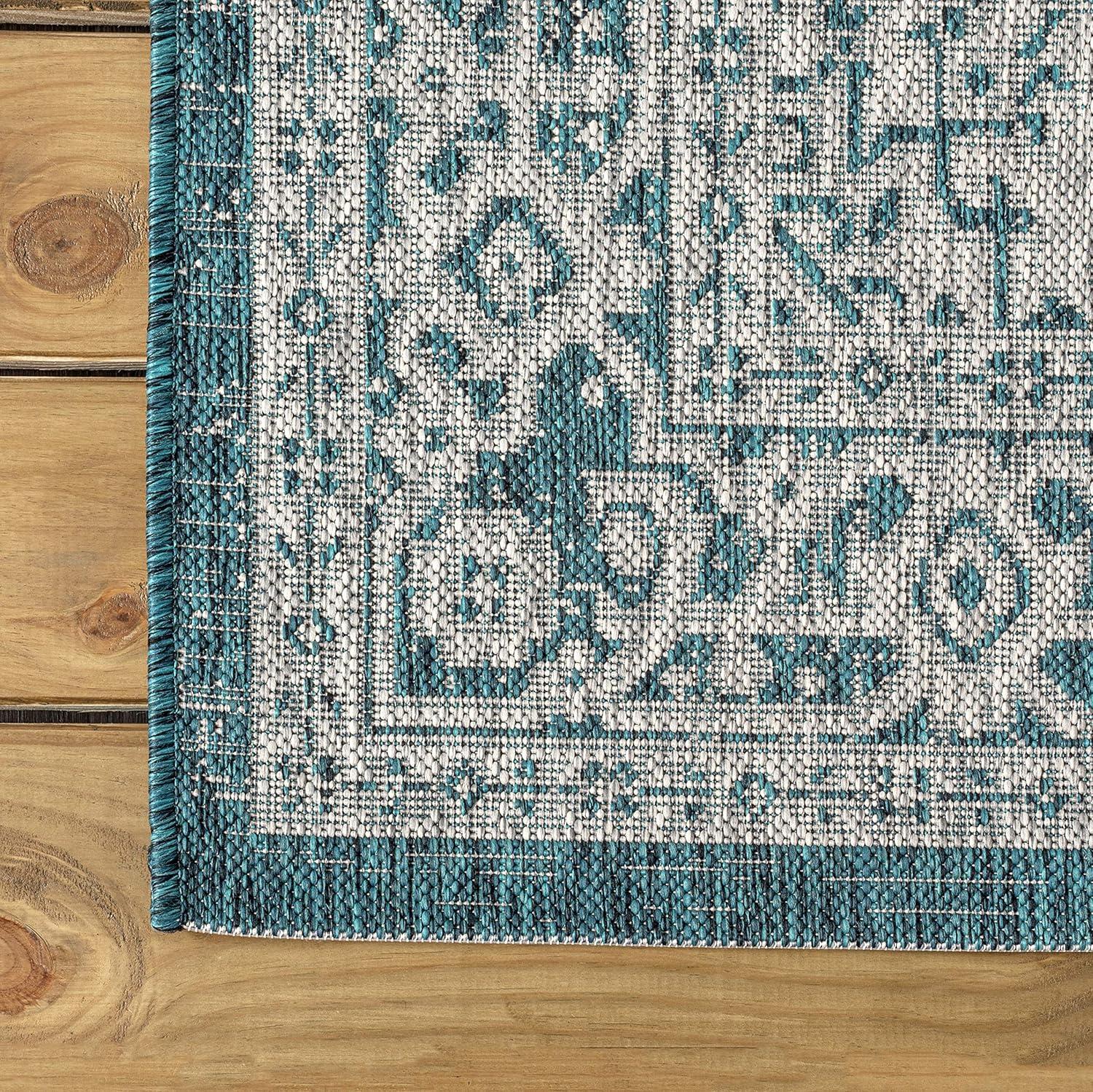 image:imageJONATHAN Y Medallion Weave Indoor Outdoor Round Area Rug 5 Ft YellowCream Sinjuri Textured for Backyard Patio Porch EasyCleaning High Traffic PetFriendly NonShedding SMB101I5RTeal BlueGray