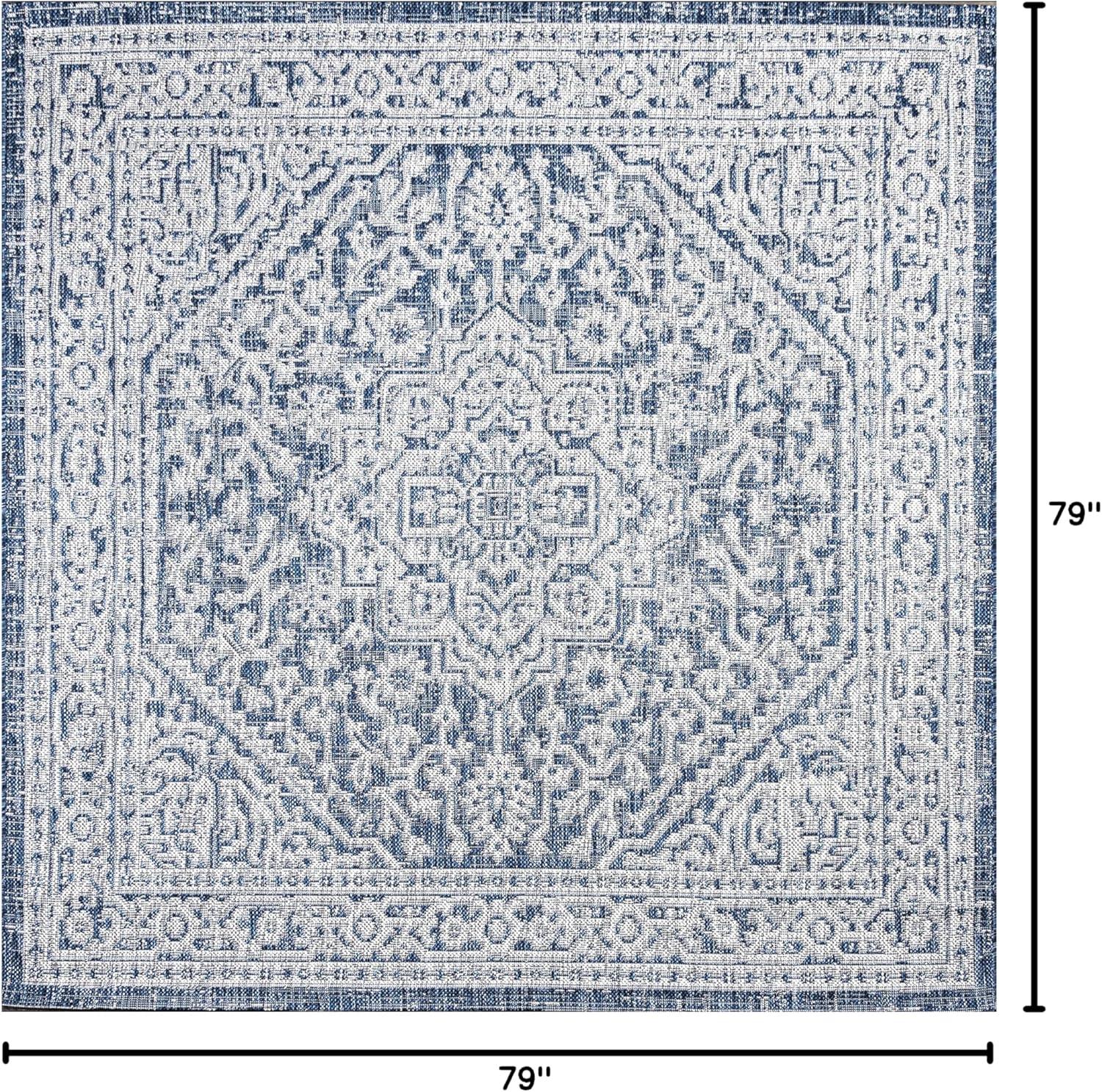 image:imageJONATHAN Y Medallion Weave Indoor Outdoor Round Area Rug 5 Ft YellowCream Sinjuri Textured for Backyard Patio Porch EasyCleaning High Traffic PetFriendly NonShedding SMB101I5RNavyGray