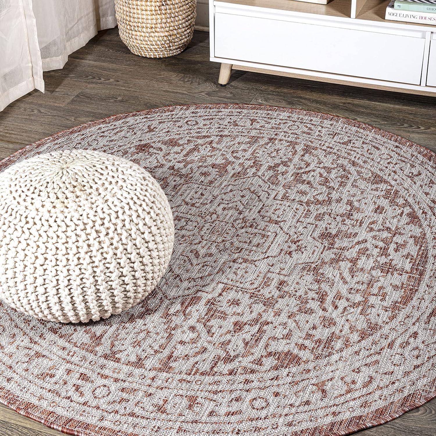 image:imageJONATHAN Y Medallion Weave Indoor Outdoor Round Area Rug 5 Ft YellowCream Sinjuri Textured for Backyard Patio Porch EasyCleaning High Traffic PetFriendly NonShedding SMB101I5RRedTaupe