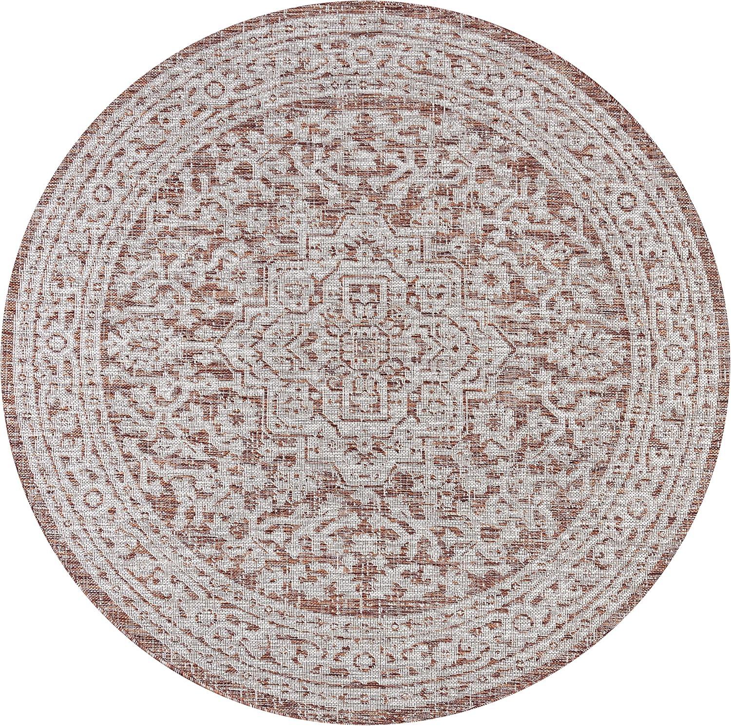 image:imageJONATHAN Y Medallion Weave Indoor Outdoor Round Area Rug 5 Ft YellowCream Sinjuri Textured for Backyard Patio Porch EasyCleaning High Traffic PetFriendly NonShedding SMB101I5RRedTaupe