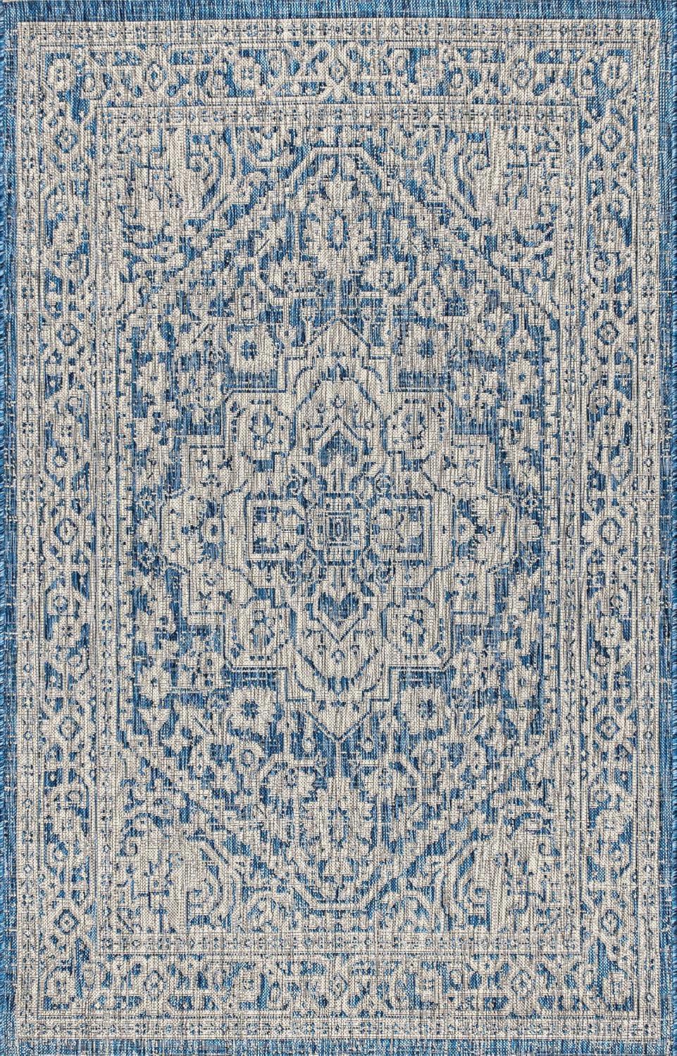 image:imageJONATHAN Y Medallion Weave Indoor Outdoor Round Area Rug 5 Ft YellowCream Sinjuri Textured for Backyard Patio Porch EasyCleaning High Traffic PetFriendly NonShedding SMB101I5RNavyGray