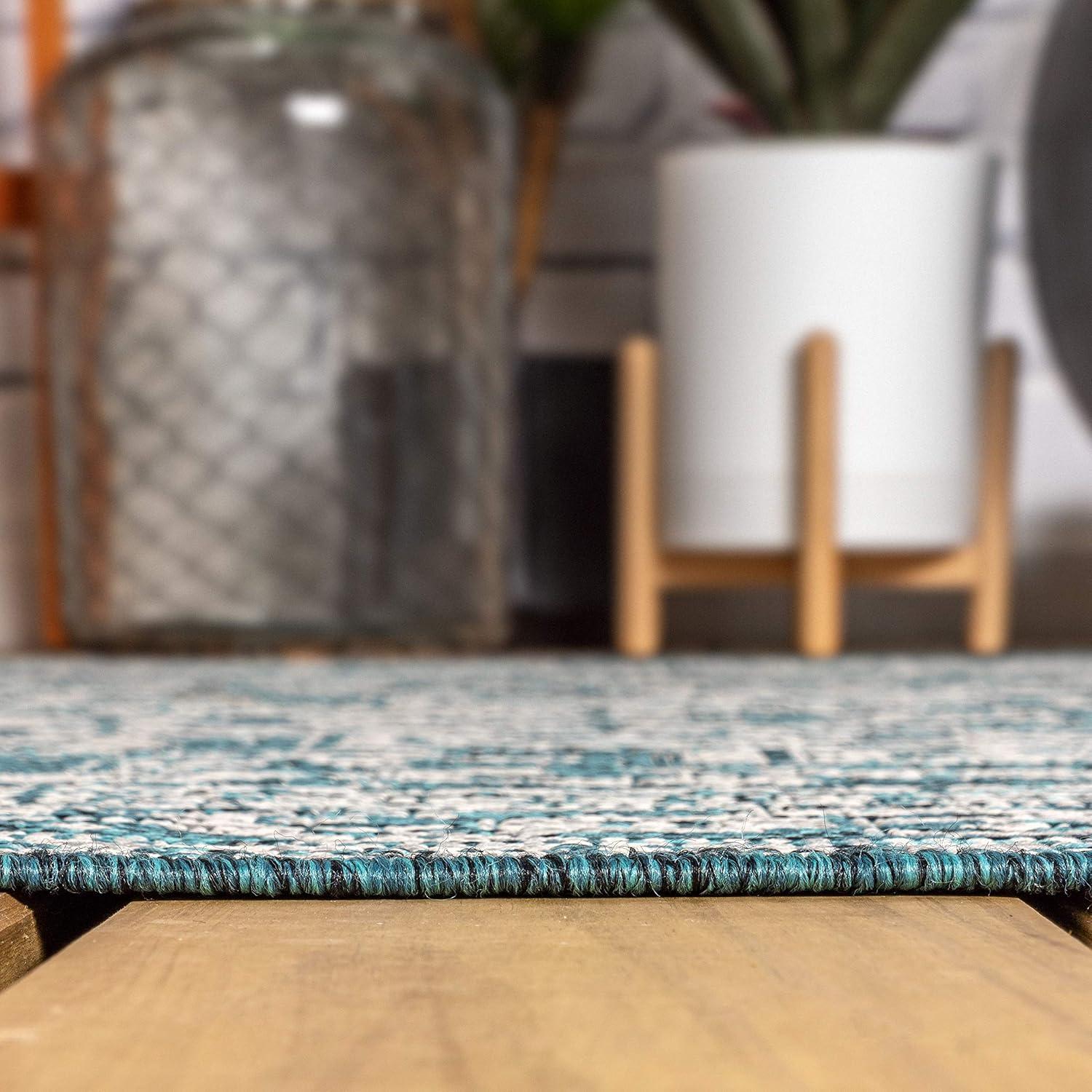 image:imageJONATHAN Y Medallion Weave Indoor Outdoor Round Area Rug 5 Ft YellowCream Sinjuri Textured for Backyard Patio Porch EasyCleaning High Traffic PetFriendly NonShedding SMB101I5RTeal BlueGray