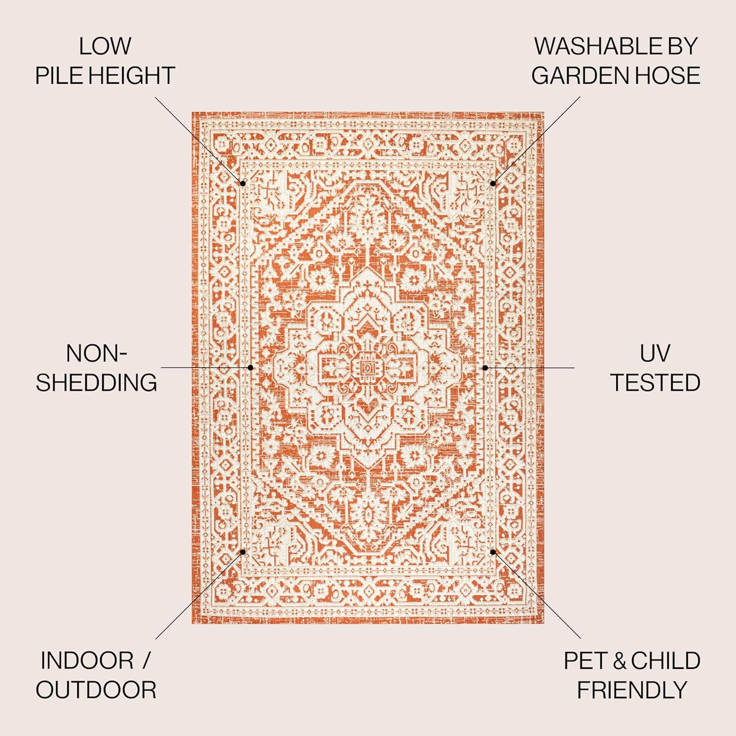 image:imageJONATHAN Y Medallion Weave Indoor Outdoor Round Area Rug 5 Ft YellowCream Sinjuri Textured for Backyard Patio Porch EasyCleaning High Traffic PetFriendly NonShedding SMB101I5ROrangeCream