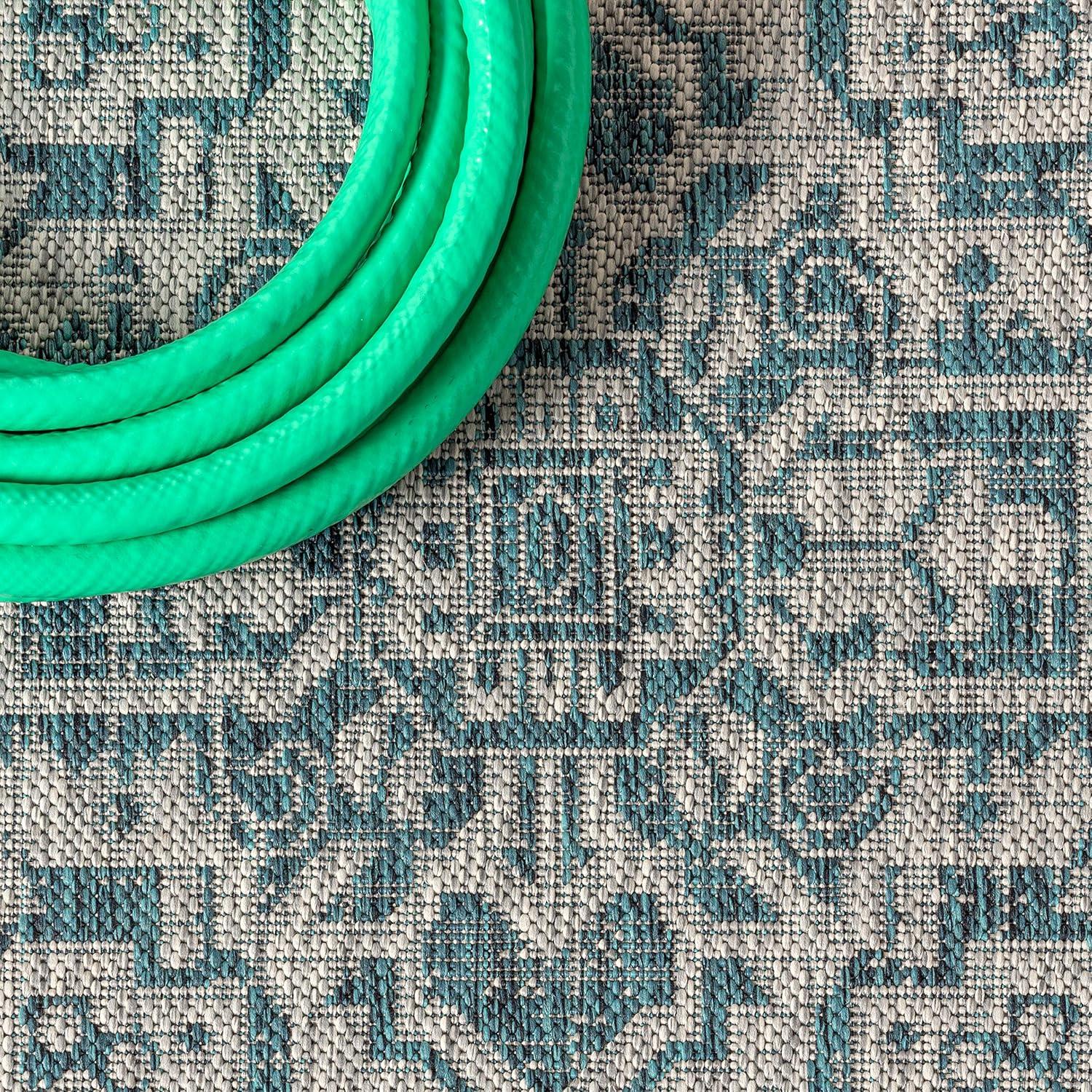 image:imageJONATHAN Y Medallion Weave Indoor Outdoor Round Area Rug 5 Ft YellowCream Sinjuri Textured for Backyard Patio Porch EasyCleaning High Traffic PetFriendly NonShedding SMB101I5RTeal BlueGray