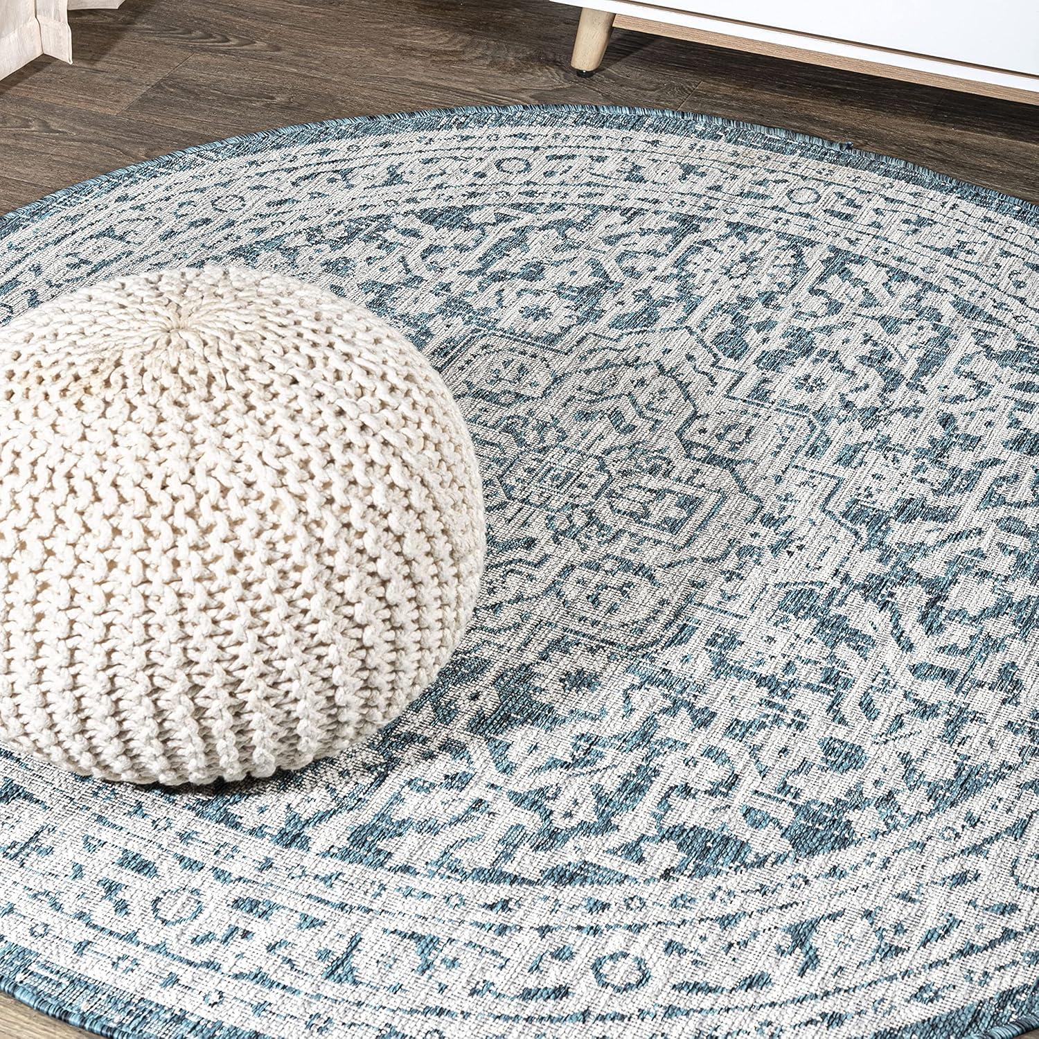 image:imageJONATHAN Y Medallion Weave Indoor Outdoor Round Area Rug 5 Ft YellowCream Sinjuri Textured for Backyard Patio Porch EasyCleaning High Traffic PetFriendly NonShedding SMB101I5RTeal BlueGray