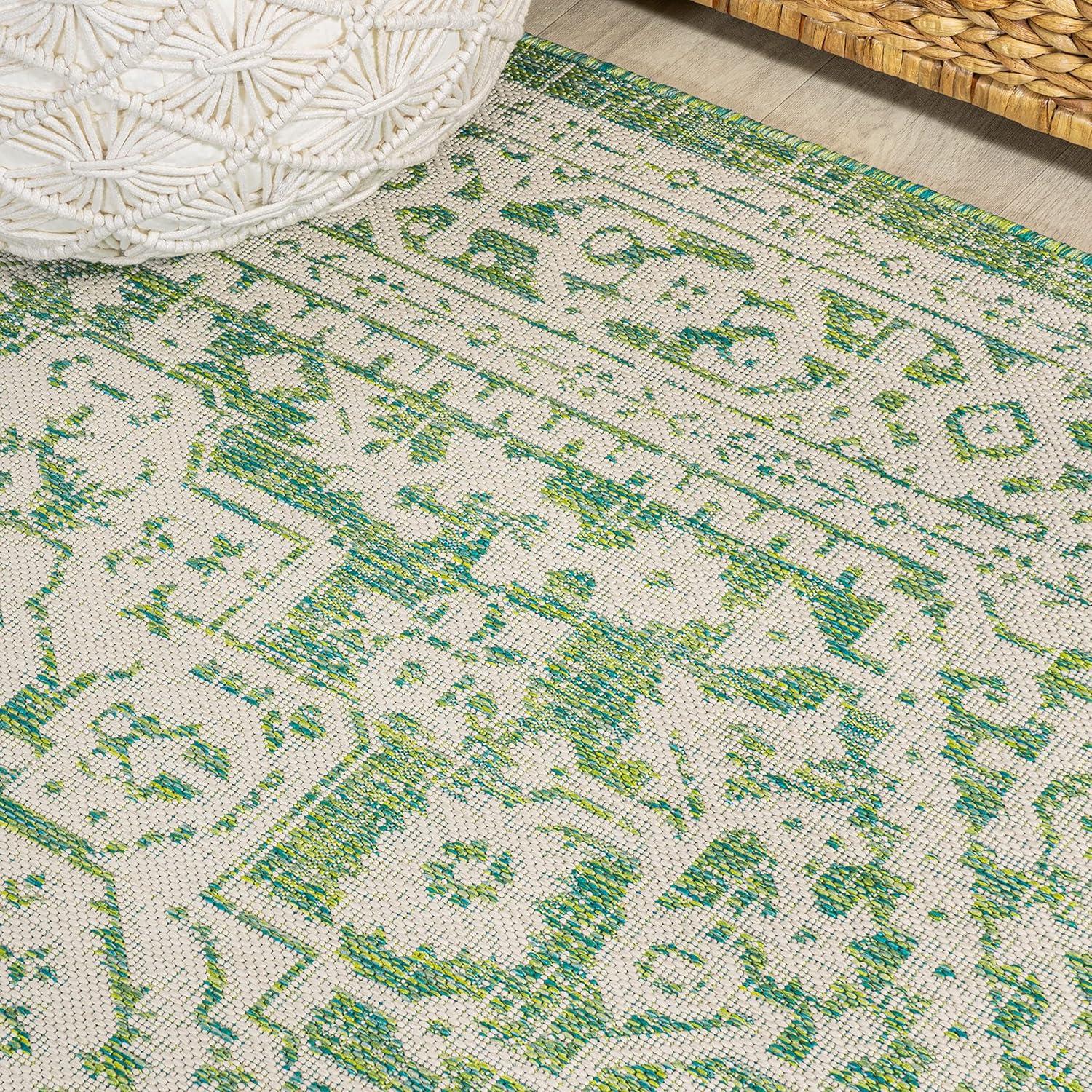 image:imageJONATHAN Y Medallion Weave Indoor Outdoor Round Area Rug 5 Ft YellowCream Sinjuri Textured for Backyard Patio Porch EasyCleaning High Traffic PetFriendly NonShedding SMB101I5RCreamGreen