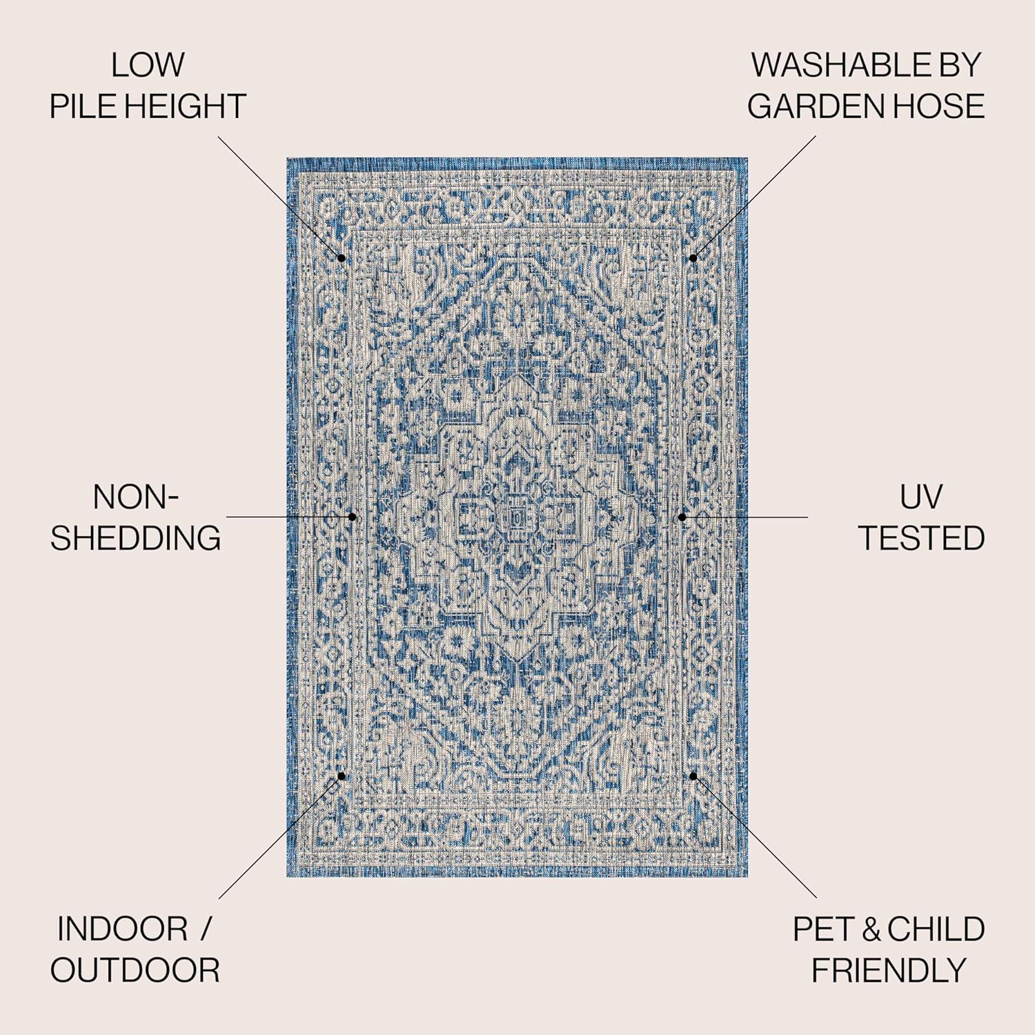 image:imageJONATHAN Y Medallion Weave Indoor Outdoor Round Area Rug 5 Ft YellowCream Sinjuri Textured for Backyard Patio Porch EasyCleaning High Traffic PetFriendly NonShedding SMB101I5RNavyGray