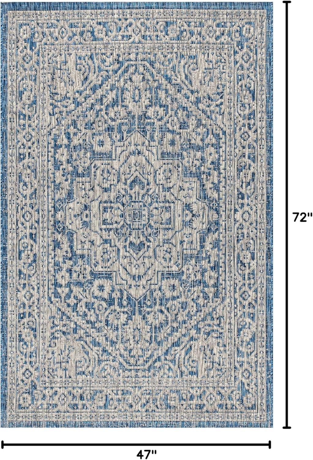 image:imageJONATHAN Y Medallion Weave Indoor Outdoor Round Area Rug 5 Ft YellowCream Sinjuri Textured for Backyard Patio Porch EasyCleaning High Traffic PetFriendly NonShedding SMB101I5RNavyGray