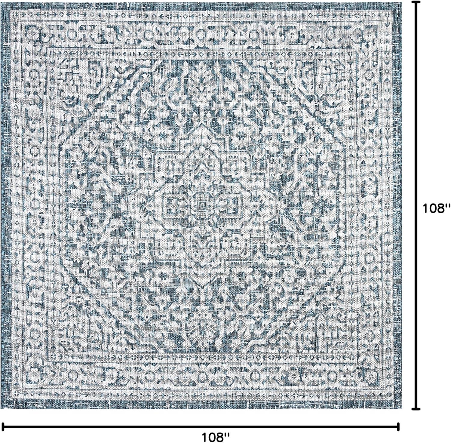 image:imageJONATHAN Y Medallion Weave Indoor Outdoor Round Area Rug 5 Ft YellowCream Sinjuri Textured for Backyard Patio Porch EasyCleaning High Traffic PetFriendly NonShedding SMB101I5RTeal BlueGray