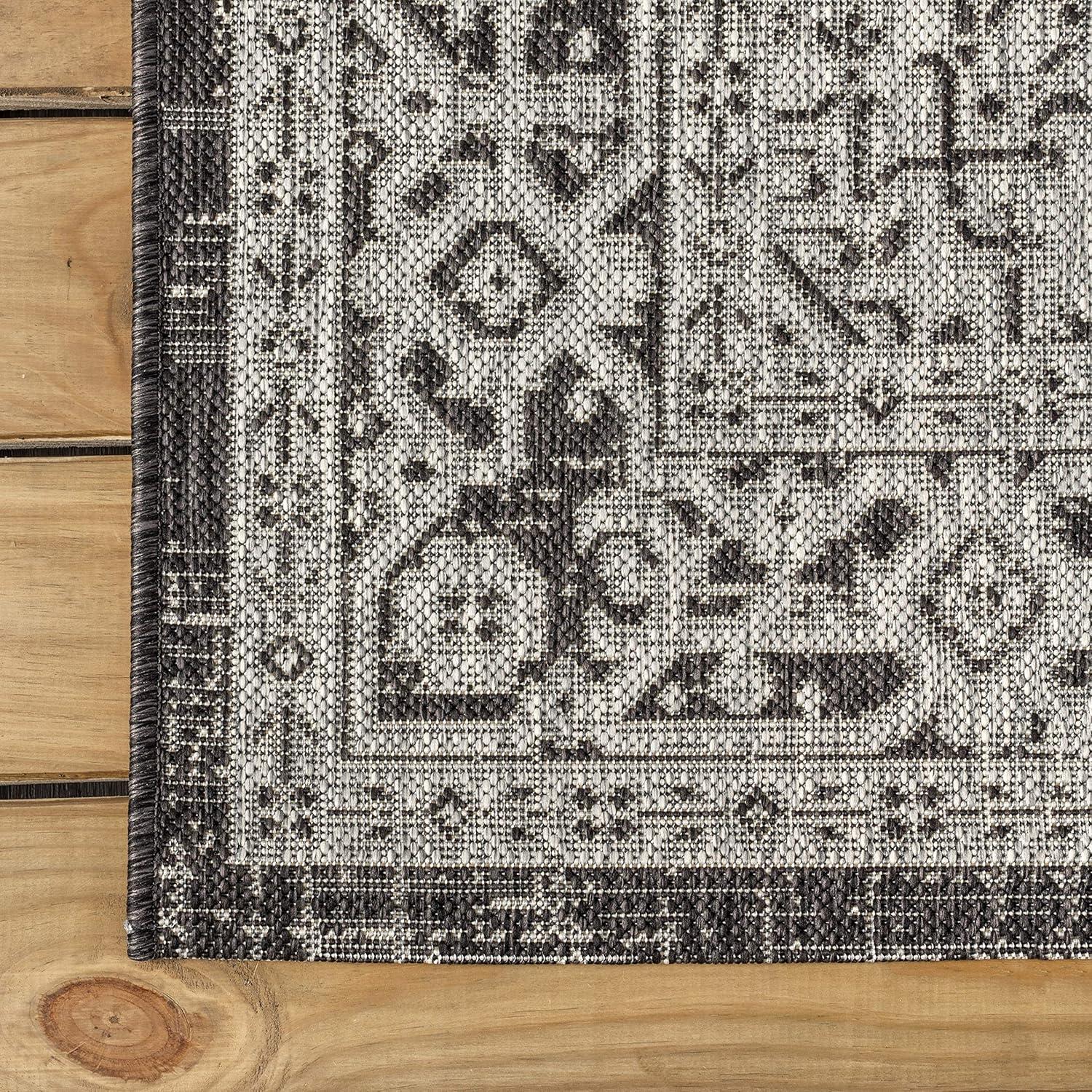 image:imageJONATHAN Y Medallion Weave Indoor Outdoor Round Area Rug 5 Ft YellowCream Sinjuri Textured for Backyard Patio Porch EasyCleaning High Traffic PetFriendly NonShedding SMB101I5RGrayBlack