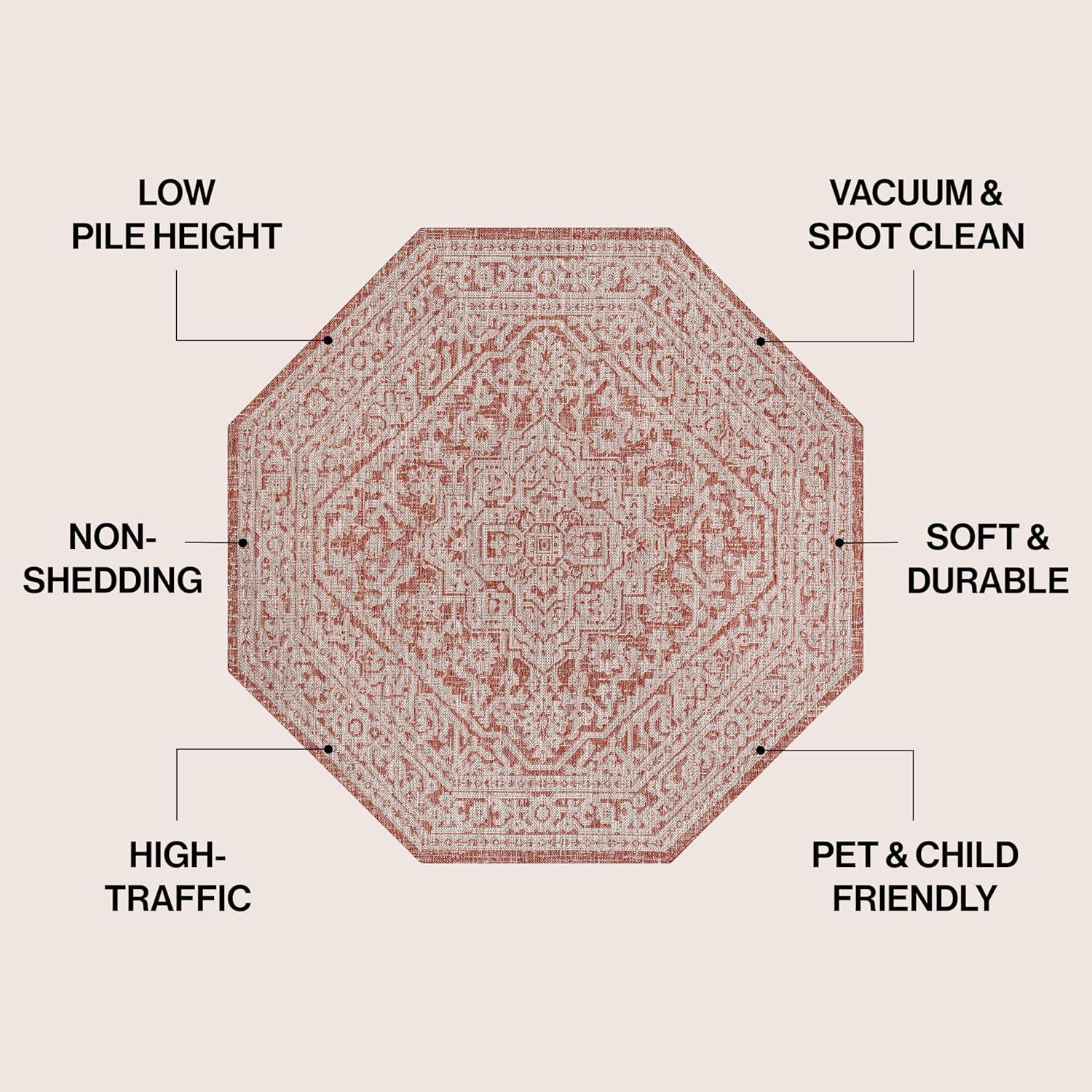 image:imageJONATHAN Y Medallion Weave Indoor Outdoor Round Area Rug 5 Ft YellowCream Sinjuri Textured for Backyard Patio Porch EasyCleaning High Traffic PetFriendly NonShedding SMB101I5RRedTaupe