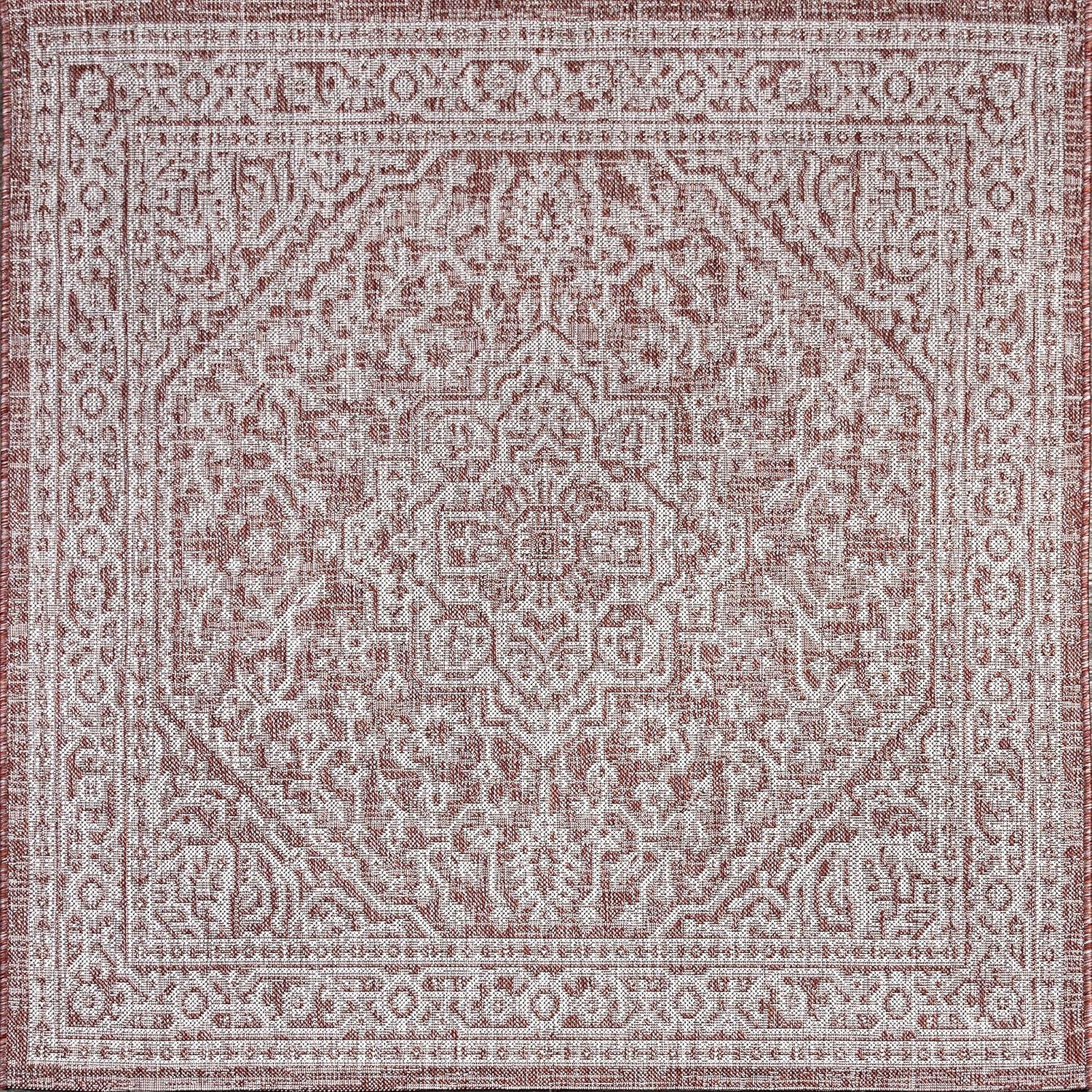 image:imageJONATHAN Y Medallion Weave Indoor Outdoor Round Area Rug 5 Ft YellowCream Sinjuri Textured for Backyard Patio Porch EasyCleaning High Traffic PetFriendly NonShedding SMB101I5RRedTaupe