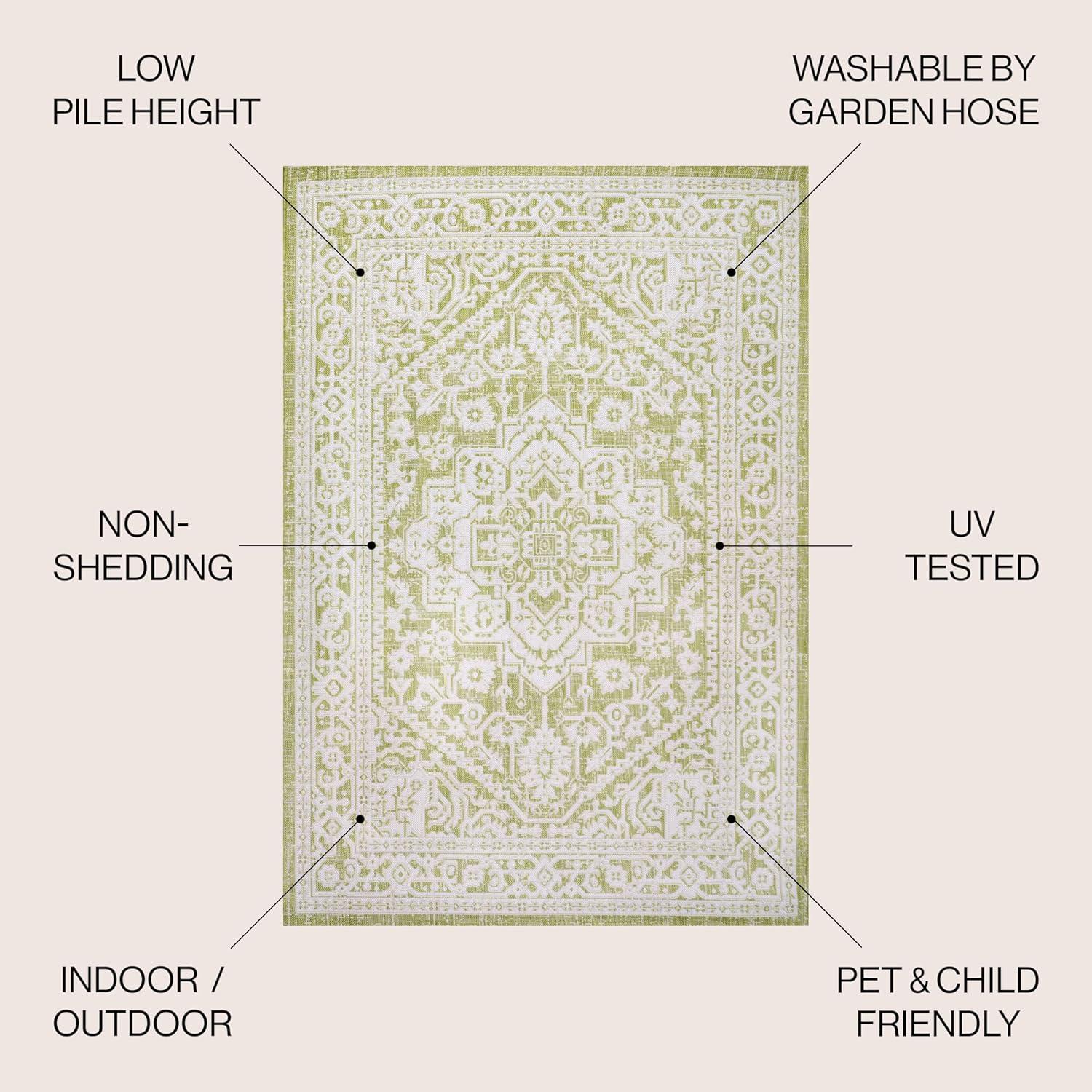 image:imageJONATHAN Y Medallion Weave Indoor Outdoor Round Area Rug 5 Ft YellowCream Sinjuri Textured for Backyard Patio Porch EasyCleaning High Traffic PetFriendly NonShedding SMB101I5RGreenCream