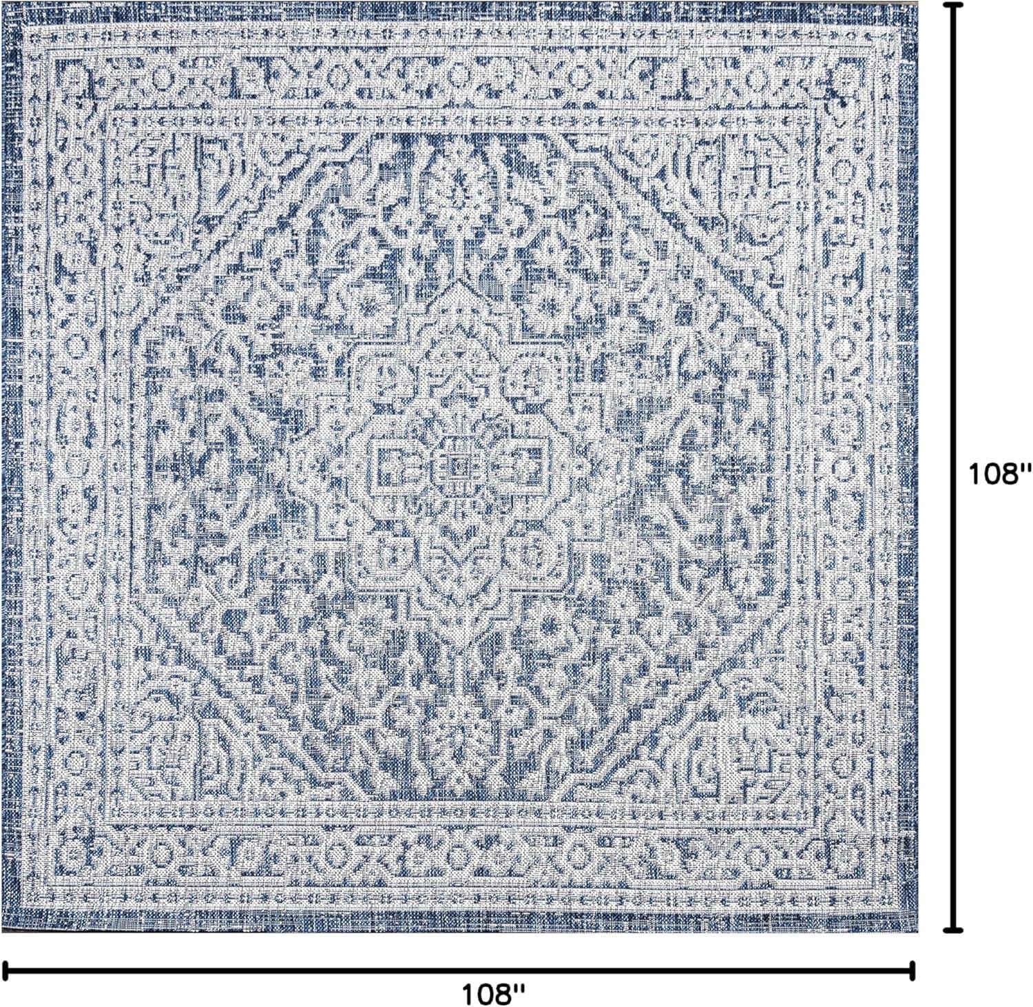image:imageJONATHAN Y Medallion Weave Indoor Outdoor Round Area Rug 5 Ft YellowCream Sinjuri Textured for Backyard Patio Porch EasyCleaning High Traffic PetFriendly NonShedding SMB101I5RNavyGray