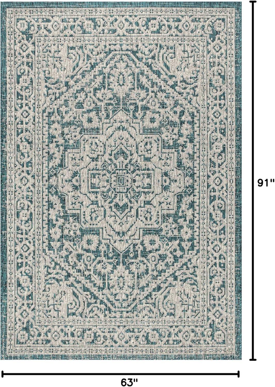image:imageJONATHAN Y Medallion Weave Indoor Outdoor Round Area Rug 5 Ft YellowCream Sinjuri Textured for Backyard Patio Porch EasyCleaning High Traffic PetFriendly NonShedding SMB101I5RTeal BlueGray