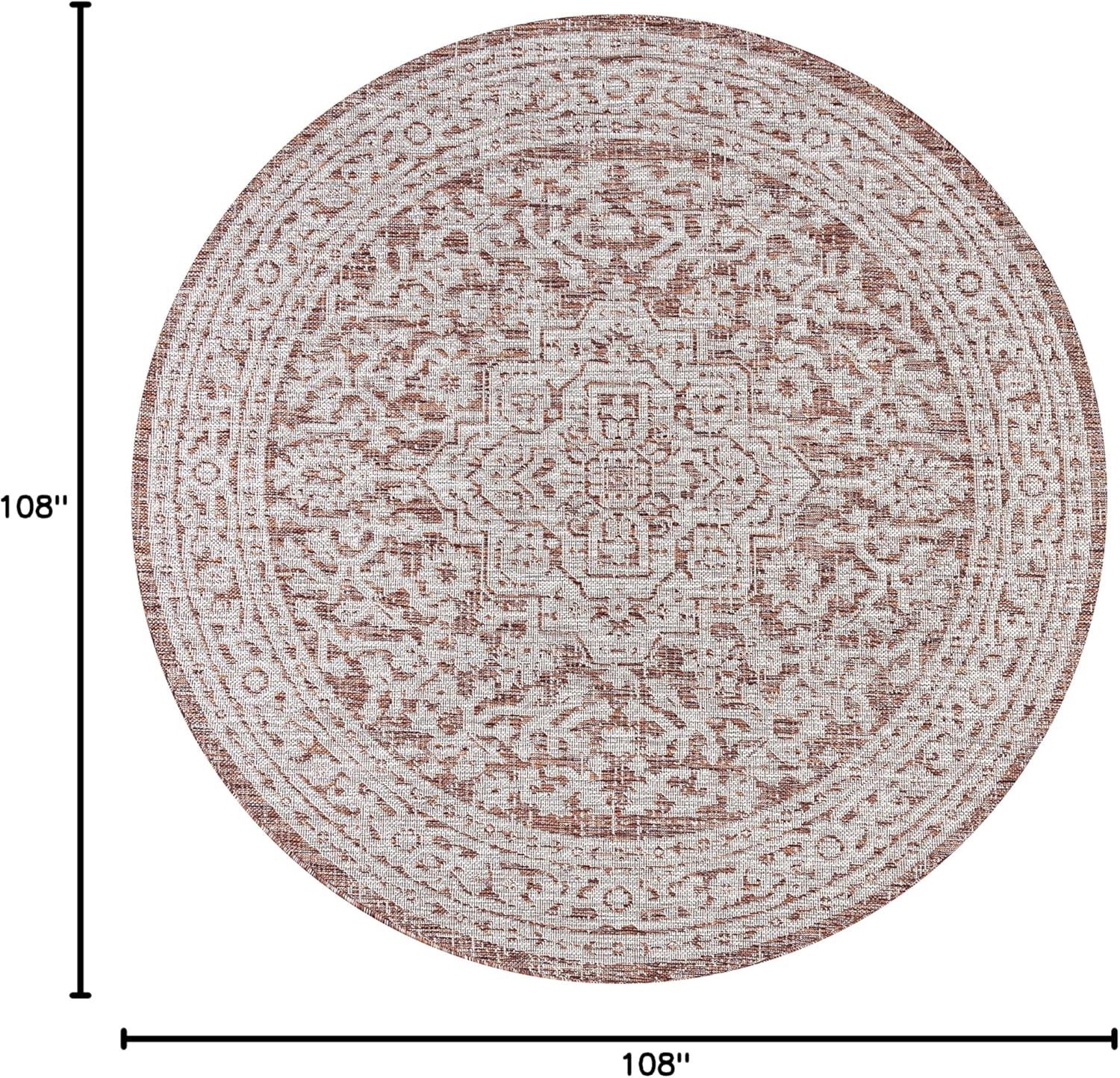 image:imageJONATHAN Y Medallion Weave Indoor Outdoor Round Area Rug 5 Ft YellowCream Sinjuri Textured for Backyard Patio Porch EasyCleaning High Traffic PetFriendly NonShedding SMB101I5RRedTaupe