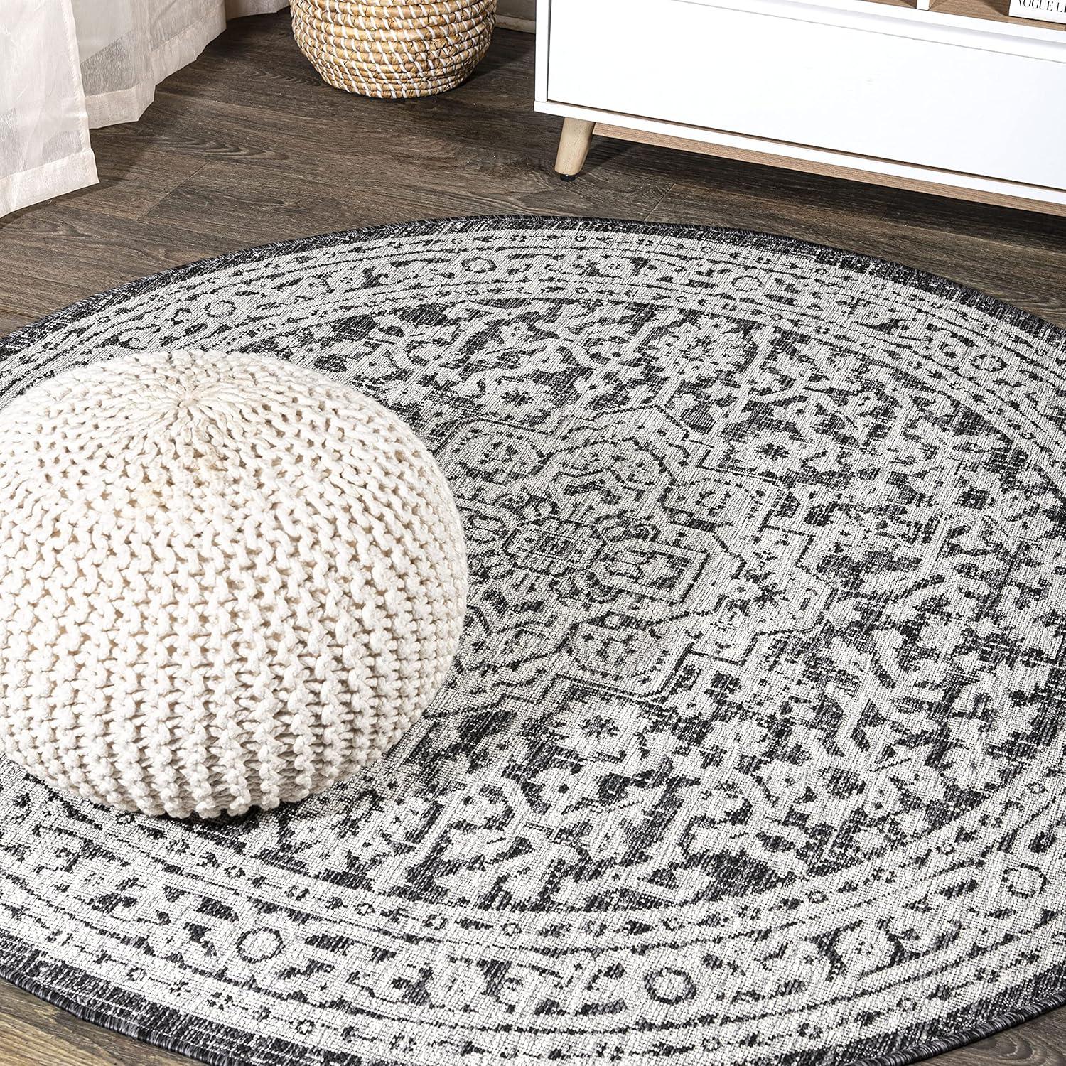 image:imageJONATHAN Y Medallion Weave Indoor Outdoor Round Area Rug 5 Ft YellowCream Sinjuri Textured for Backyard Patio Porch EasyCleaning High Traffic PetFriendly NonShedding SMB101I5RGrayBlack