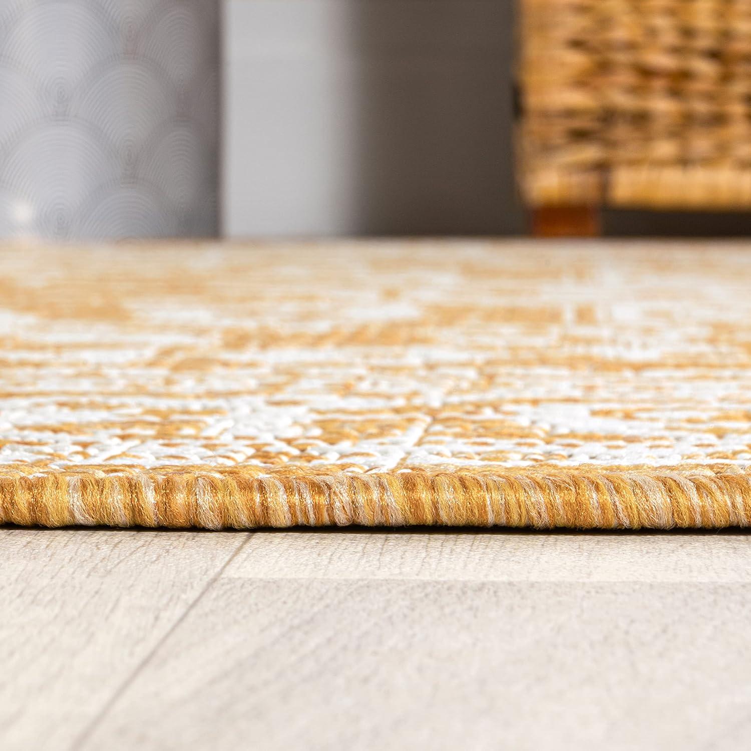 image:imageJONATHAN Y Medallion Weave Indoor Outdoor Round Area Rug 5 Ft YellowCream Sinjuri Textured for Backyard Patio Porch EasyCleaning High Traffic PetFriendly NonShedding SMB101I5RYellowCream