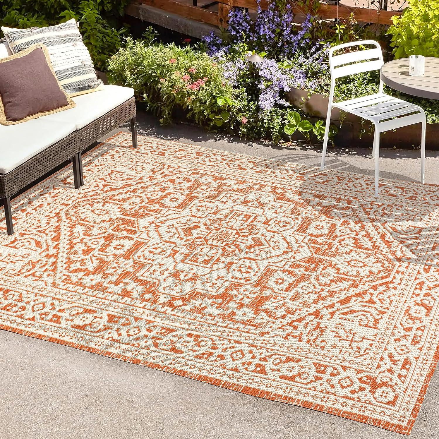 image:imageJONATHAN Y Medallion Weave Indoor Outdoor Round Area Rug 5 Ft YellowCream Sinjuri Textured for Backyard Patio Porch EasyCleaning High Traffic PetFriendly NonShedding SMB101I5ROrangeCream