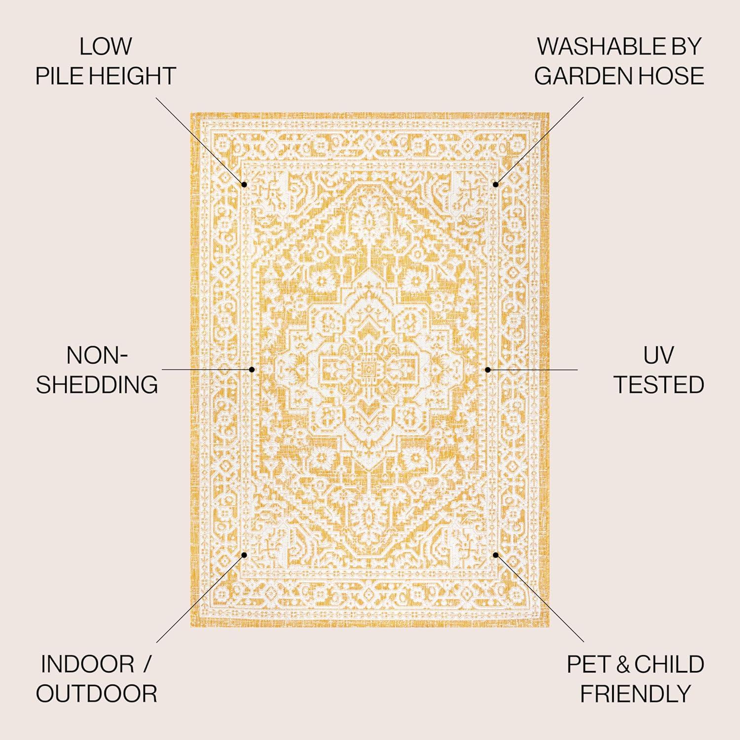 image:imageJONATHAN Y Medallion Weave Indoor Outdoor Round Area Rug 5 Ft YellowCream Sinjuri Textured for Backyard Patio Porch EasyCleaning High Traffic PetFriendly NonShedding SMB101I5RYellowCream
