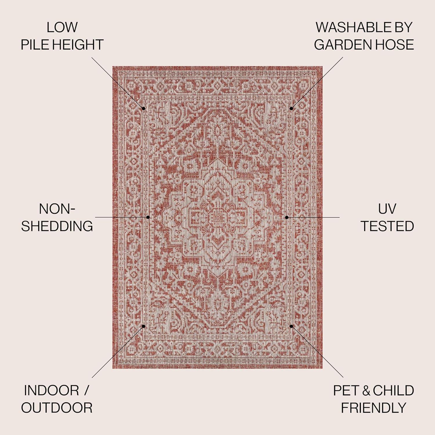 image:imageJONATHAN Y Medallion Weave Indoor Outdoor Round Area Rug 5 Ft YellowCream Sinjuri Textured for Backyard Patio Porch EasyCleaning High Traffic PetFriendly NonShedding SMB101I5RRedTaupe
