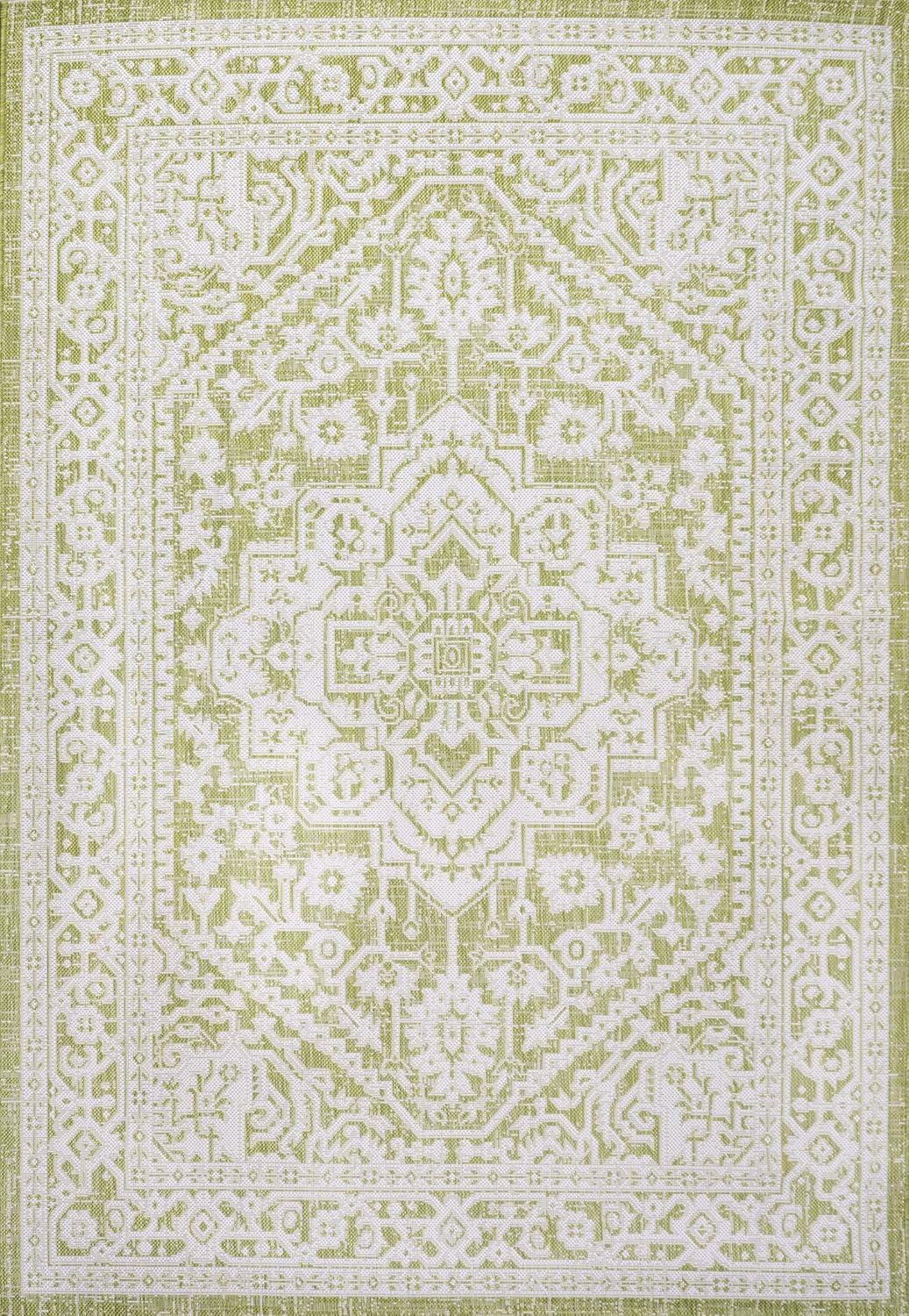 image:imageJONATHAN Y Medallion Weave Indoor Outdoor Round Area Rug 5 Ft YellowCream Sinjuri Textured for Backyard Patio Porch EasyCleaning High Traffic PetFriendly NonShedding SMB101I5RGreenCream