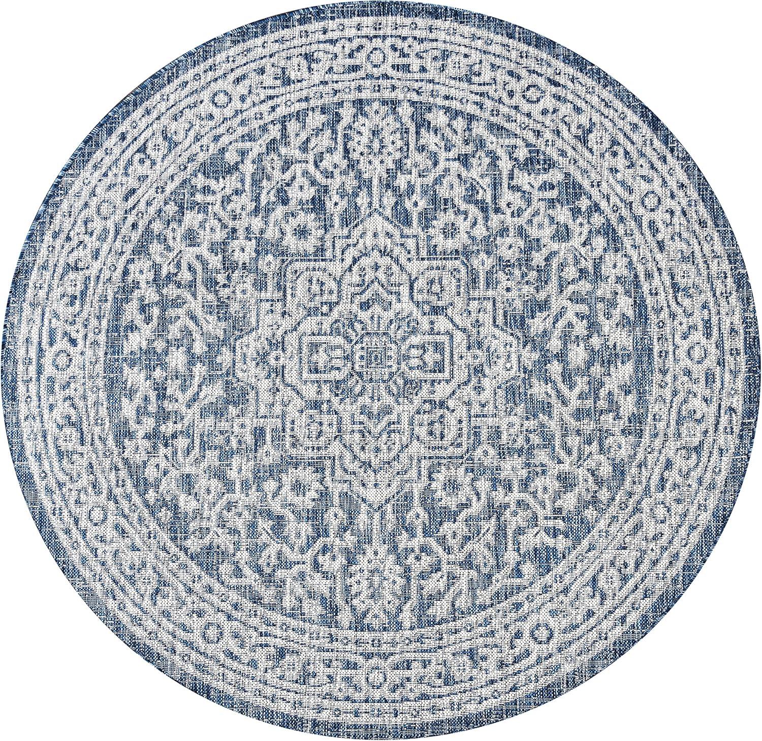 image:imageJONATHAN Y Medallion Weave Indoor Outdoor Round Area Rug 5 Ft YellowCream Sinjuri Textured for Backyard Patio Porch EasyCleaning High Traffic PetFriendly NonShedding SMB101I5RNavyGray